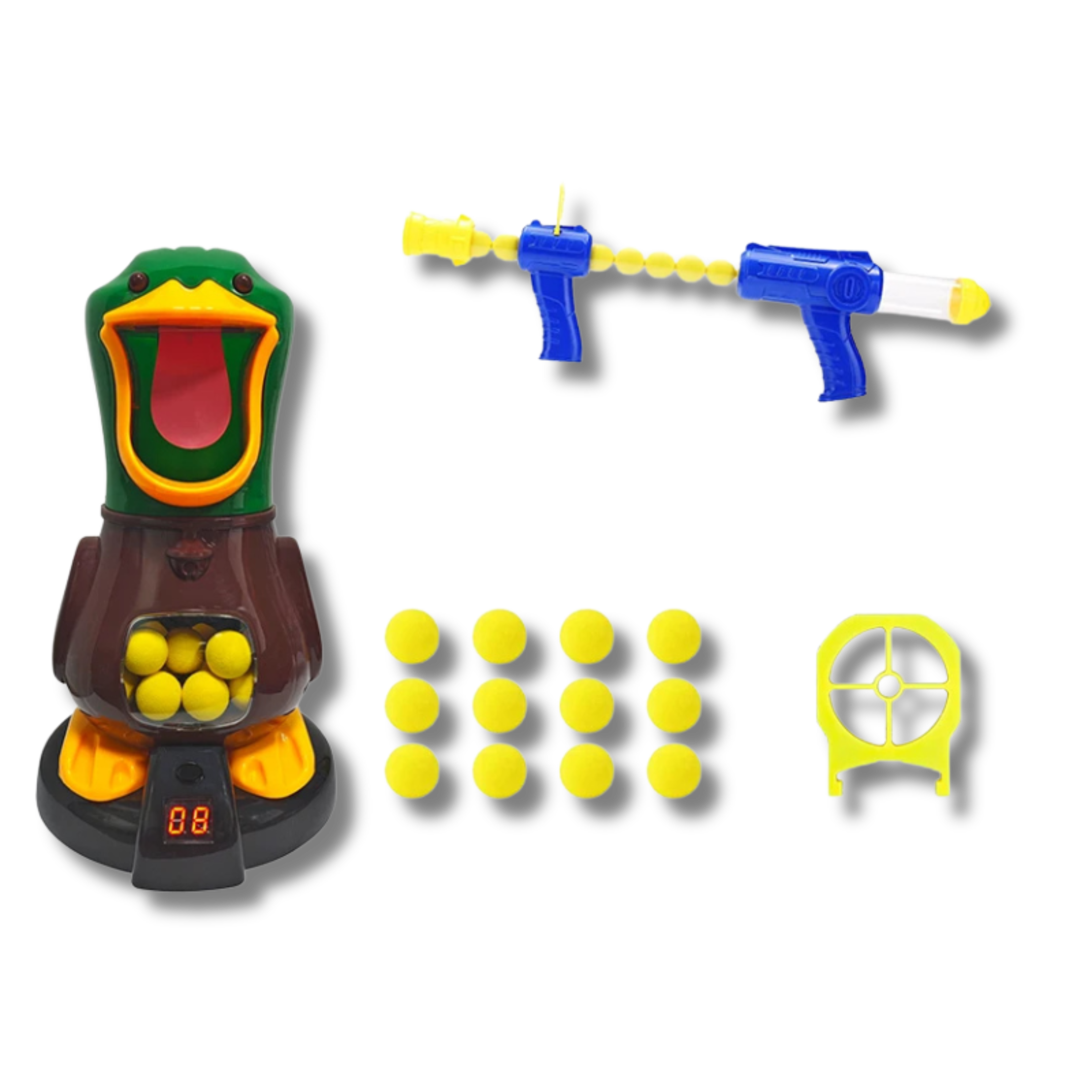 Criança sorrindo enquanto brinca com o jogo Batalha dos Patos.