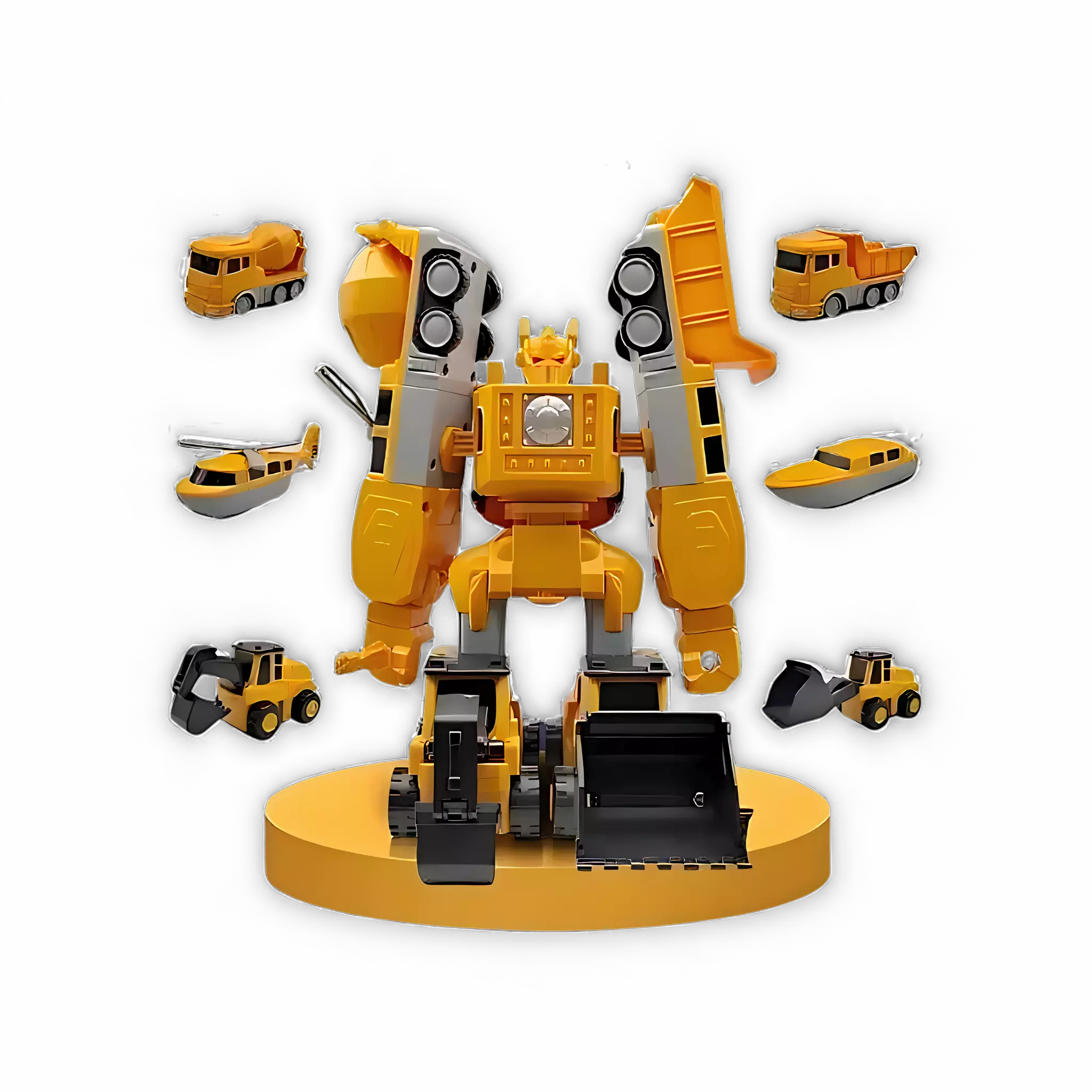 Detalhe dos carros magnéticos desmontáveis em formato de robôs.