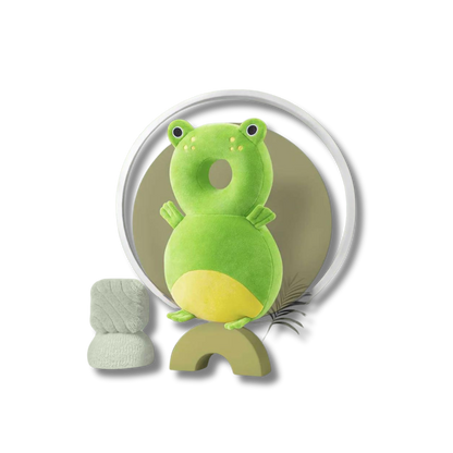 Mochila almofada protetora de cabeça para bebês em formato de bichinho.