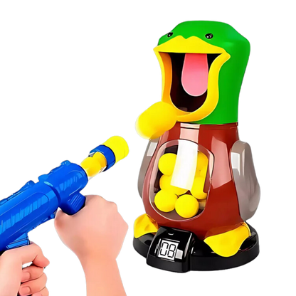 Conjunto completo do brinquedo Batalha dos Patos com pistola e patinhos.