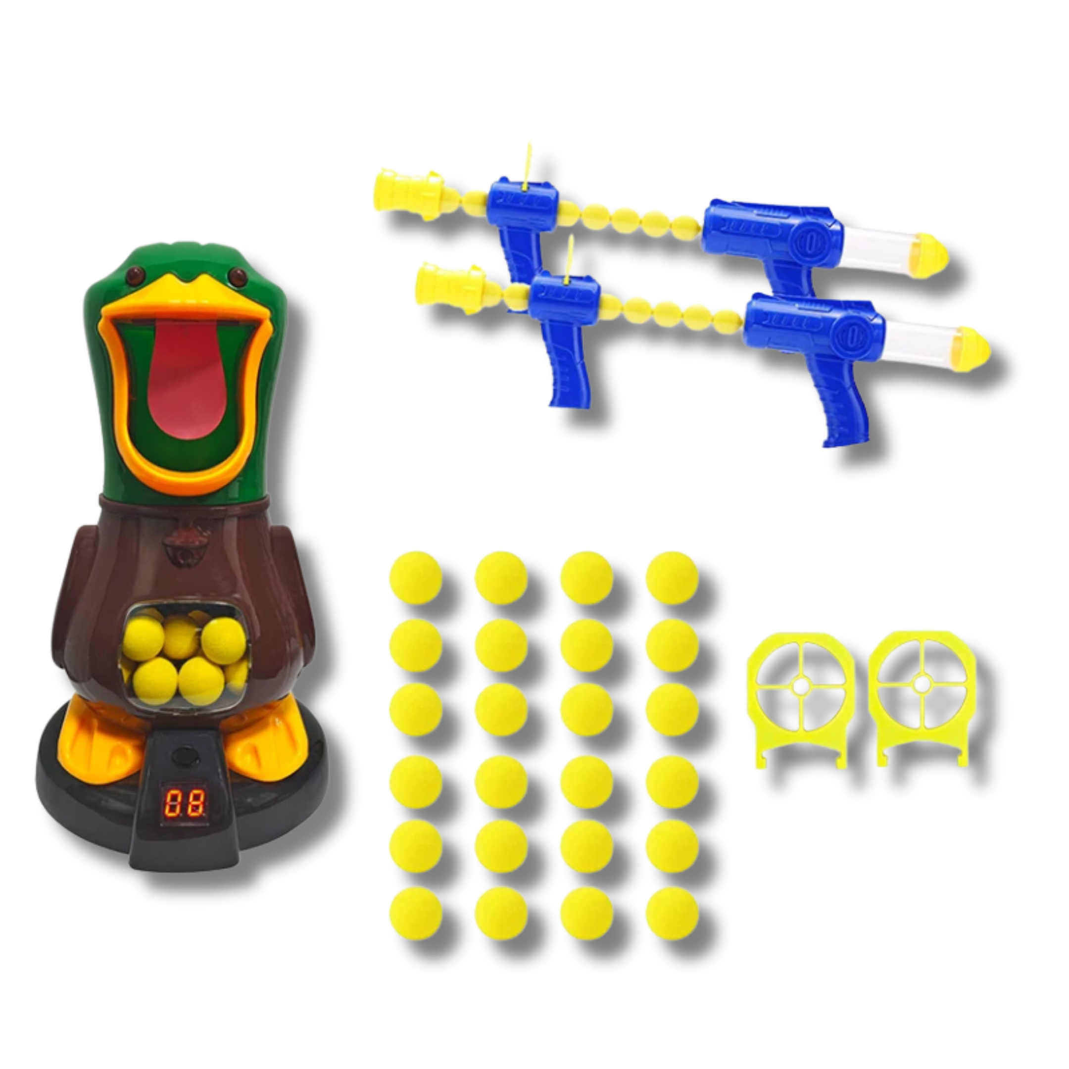 Conjunto interativo de tiro ao alvo, ideal para brincadeiras em família.